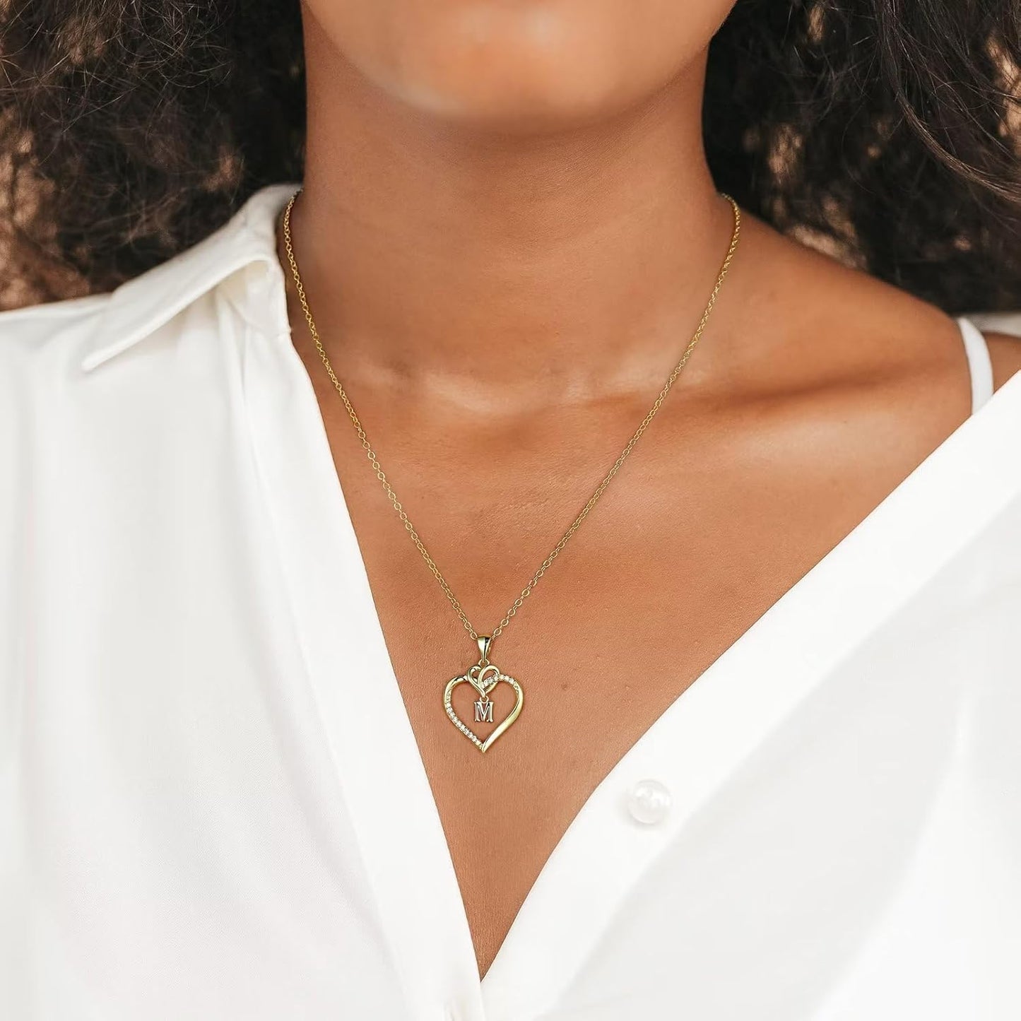 Heart Initial Necklaces for Women Girls, 14K Gold Plated Cubic Zirconia Heart Initial A-Z Pendant Necklace Dainty Heart Necklaces for Women Teen Girl Jewelry Birthday Gifts