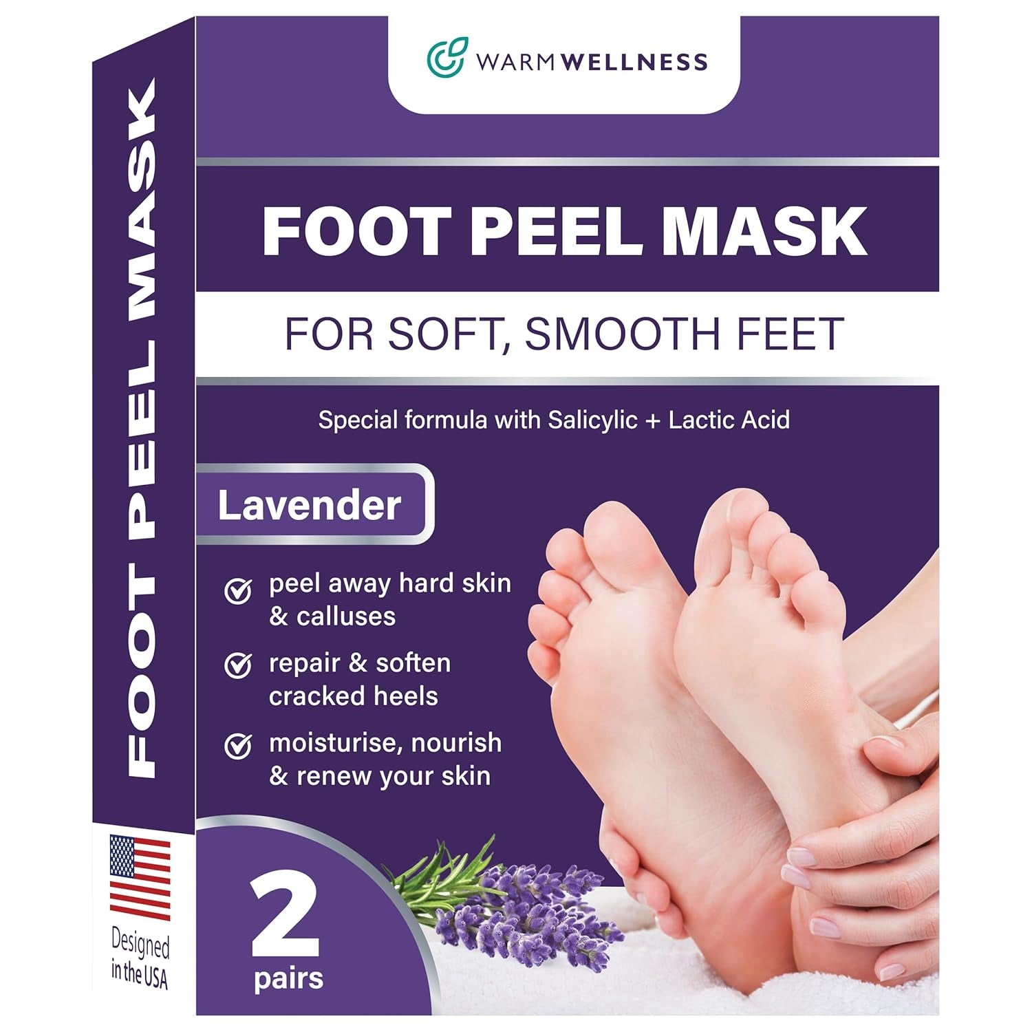 Foot Peeling Mask – Lavender Exfoliating Treatment Booties for Callus Removal & Renewal of Dry, Cracked Feet – Dermatologist-Inspired Moisturizing Spa Therapy for Men & Women (2 Pairs)
