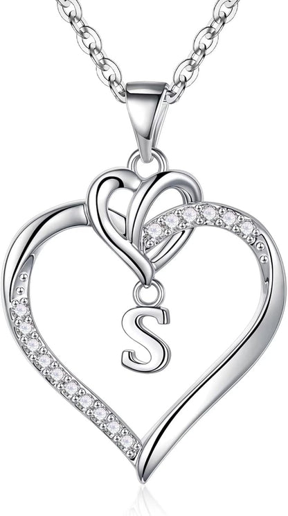 Heart Initial Necklaces for Women Girls, 14K Gold Plated Cubic Zirconia Heart Initial A-Z Pendant Necklace Dainty Heart Necklaces for Women Teen Girl Jewelry Birthday Gifts