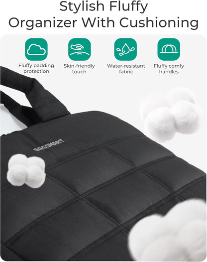 Jewelry Travel Case, Hanging Jewelry Organizer with Zipper Pockets, Large Capacity Puffy Jewelry Roll for Earrings, Necklaces, Rings on Closet, Wall, Door, Portable Travel Essentials, Black