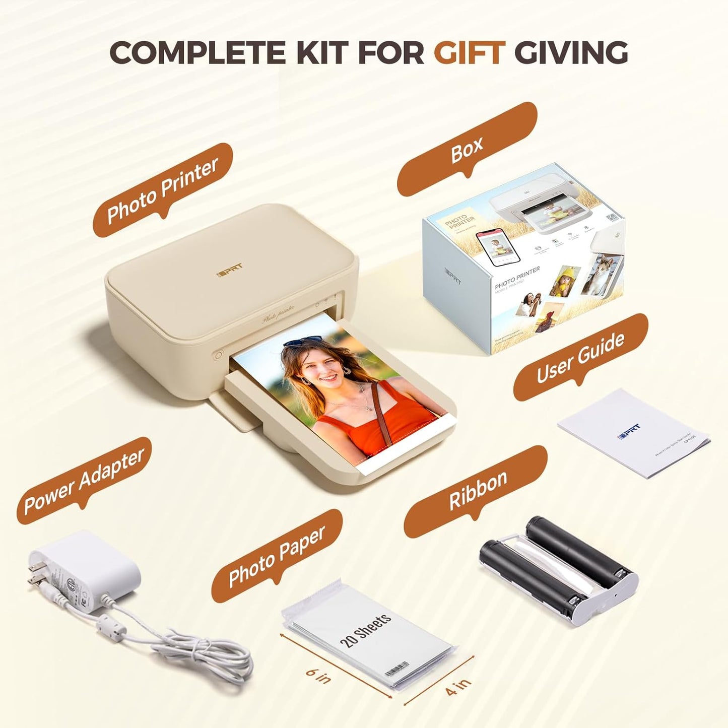 4×6 Photo Printer, Portable Color Picture Printer, Thermal Sublimation Mini Picture Printer, Bundle 20 Sheets Photo Paper & 1 Ribbon Cassette, Photo Printer for Iphone & Android