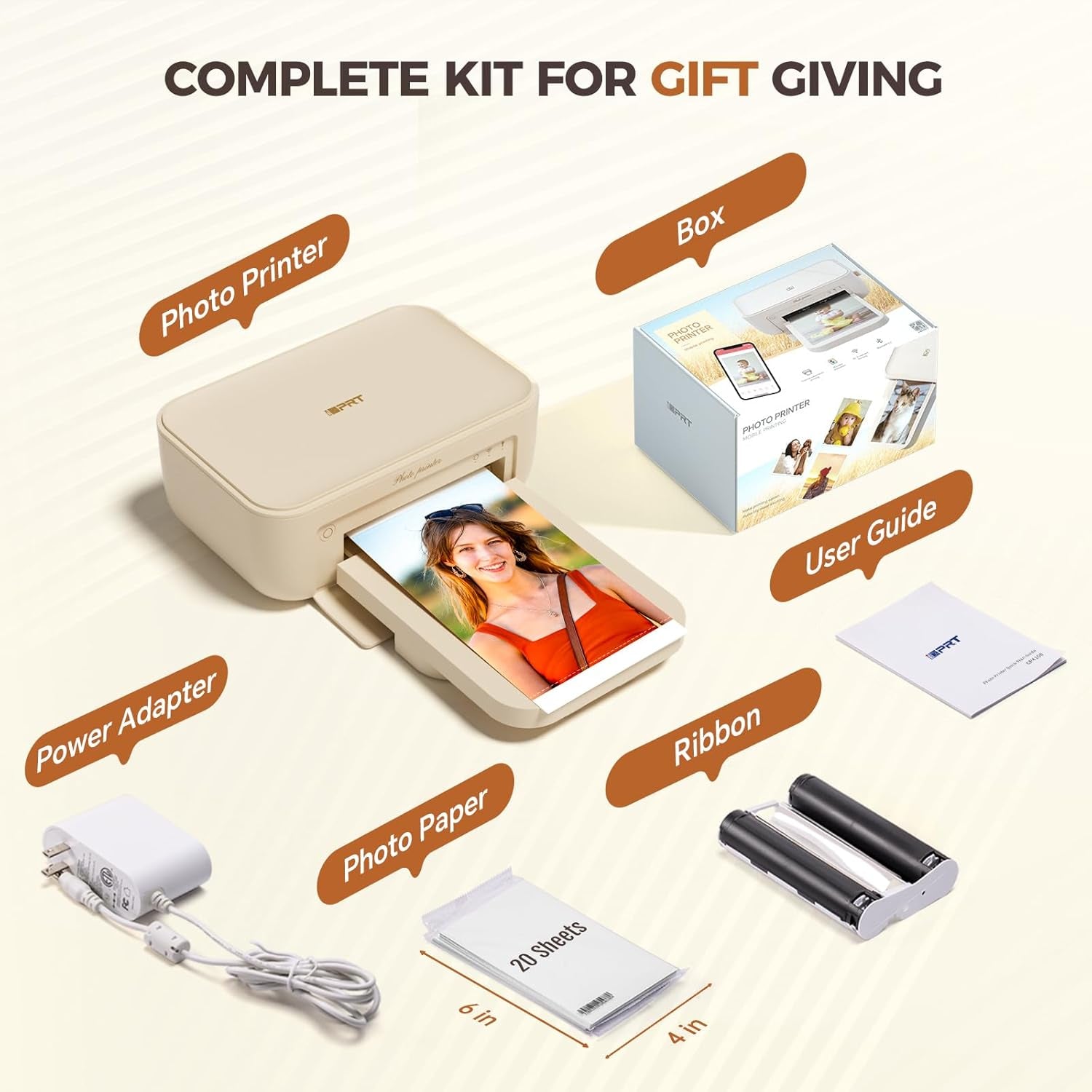 4×6 Photo Printer, Portable Color Picture Printer, Thermal Sublimation Mini Picture Printer, Bundle 20 Sheets Photo Paper & 1 Ribbon Cassette, Photo Printer for Iphone & Android