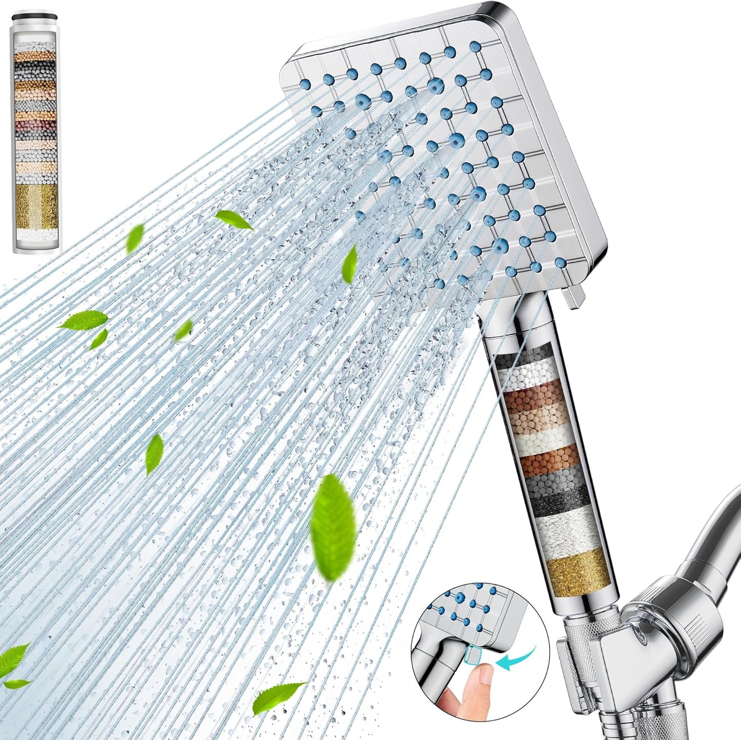 Filtered Shower Head with Handheld, High Pressure 6 Spray Mode Showerhead with Filters, Water Softener Filters Beads for Hard Water - Remove Chlorine - Reduces Dry Itchy Skin, Chrome