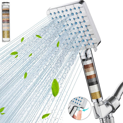 Filtered Shower Head with Handheld, High Pressure 6 Spray Mode Showerhead with Filters, Water Softener Filters Beads for Hard Water - Remove Chlorine - Reduces Dry Itchy Skin, Chrome