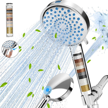 Filtered Shower Head with Handheld, High Pressure 6 Spray Mode Showerhead with Filters, Water Softener Filters Beads for Hard Water - Remove Chlorine - Reduces Dry Itchy Skin, Chrome