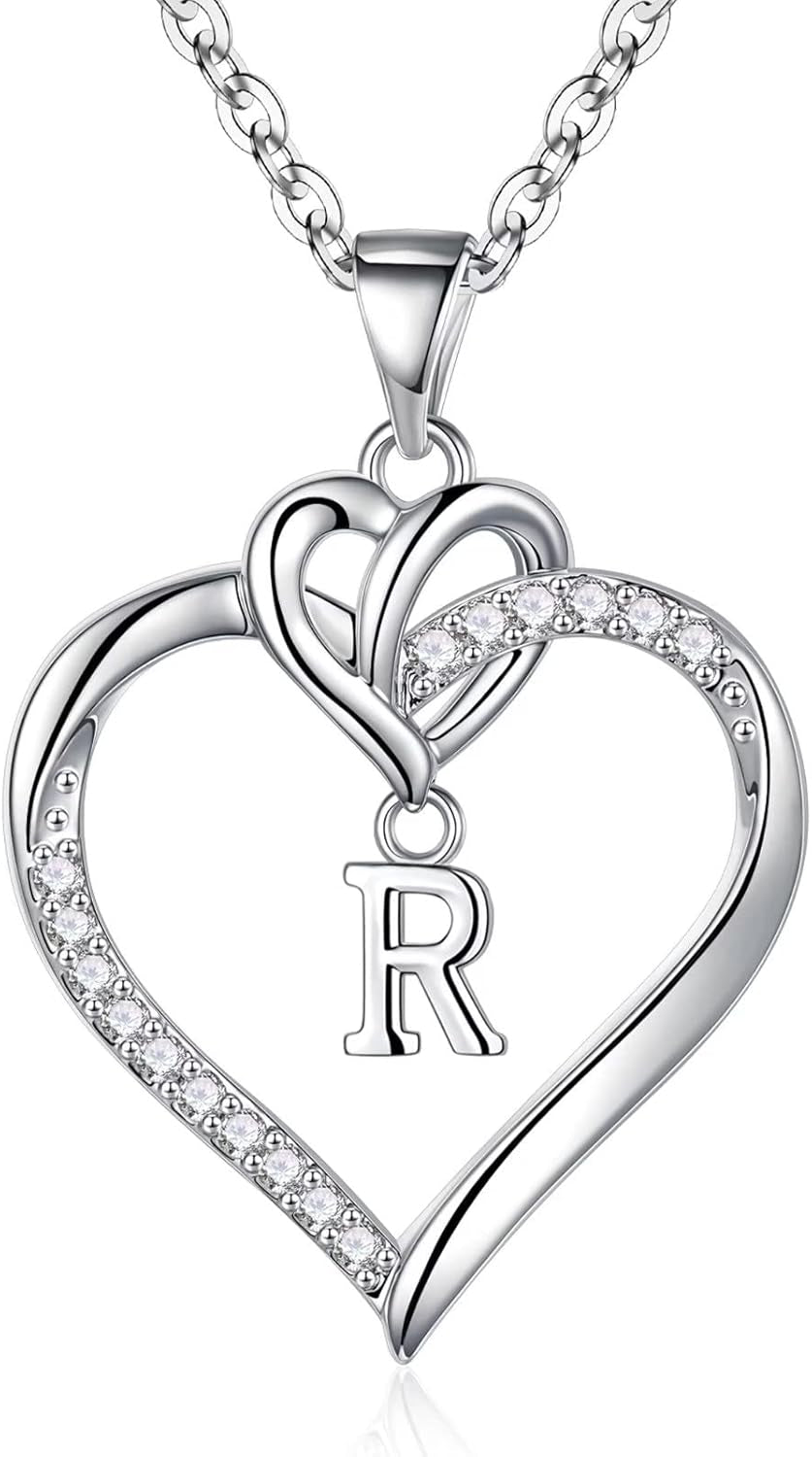 Heart Initial Necklaces for Women Girls, 14K Gold Plated Cubic Zirconia Heart Initial A-Z Pendant Necklace Dainty Heart Necklaces for Women Teen Girl Jewelry Birthday Gifts