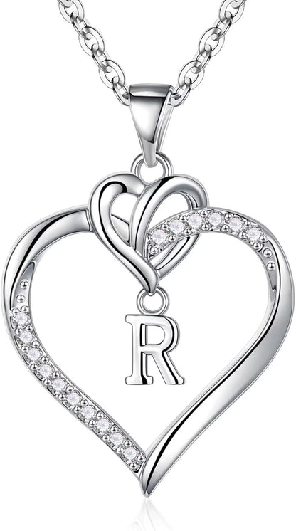 Heart Initial Necklaces for Women Girls, 14K Gold Plated Cubic Zirconia Heart Initial A-Z Pendant Necklace Dainty Heart Necklaces for Women Teen Girl Jewelry Birthday Gifts