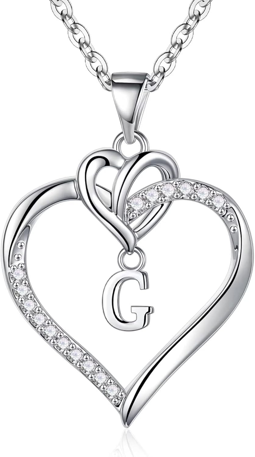 Heart Initial Necklaces for Women Girls, 14K Gold Plated Cubic Zirconia Heart Initial A-Z Pendant Necklace Dainty Heart Necklaces for Women Teen Girl Jewelry Birthday Gifts