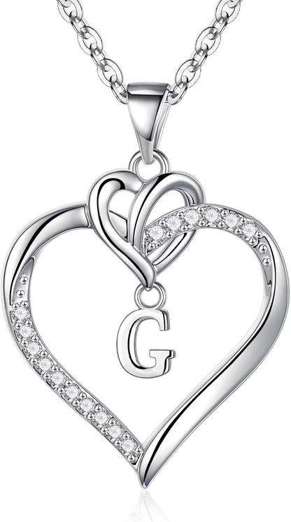 Heart Initial Necklaces for Women Girls, 14K Gold Plated Cubic Zirconia Heart Initial A-Z Pendant Necklace Dainty Heart Necklaces for Women Teen Girl Jewelry Birthday Gifts