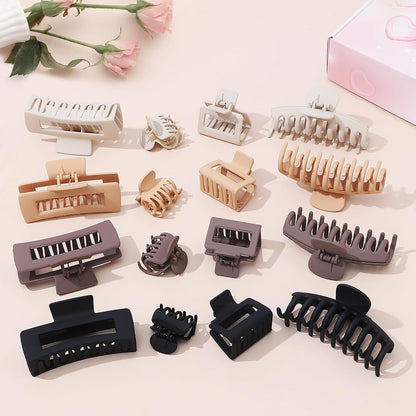 Hair Clip 16 Count for Women - Hair Claws for Thin Thick Curly Hair - Large and Small Matte Banana Clips - Strong Hold Nonslip Hair Claws - Various Sizes and Styles
