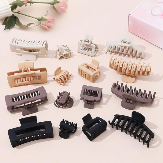 Hair Clip 16 Count for Women - Hair Claws for Thin Thick Curly Hair - Large and Small Matte Banana Clips - Strong Hold Nonslip Hair Claws - Various Sizes and Styles