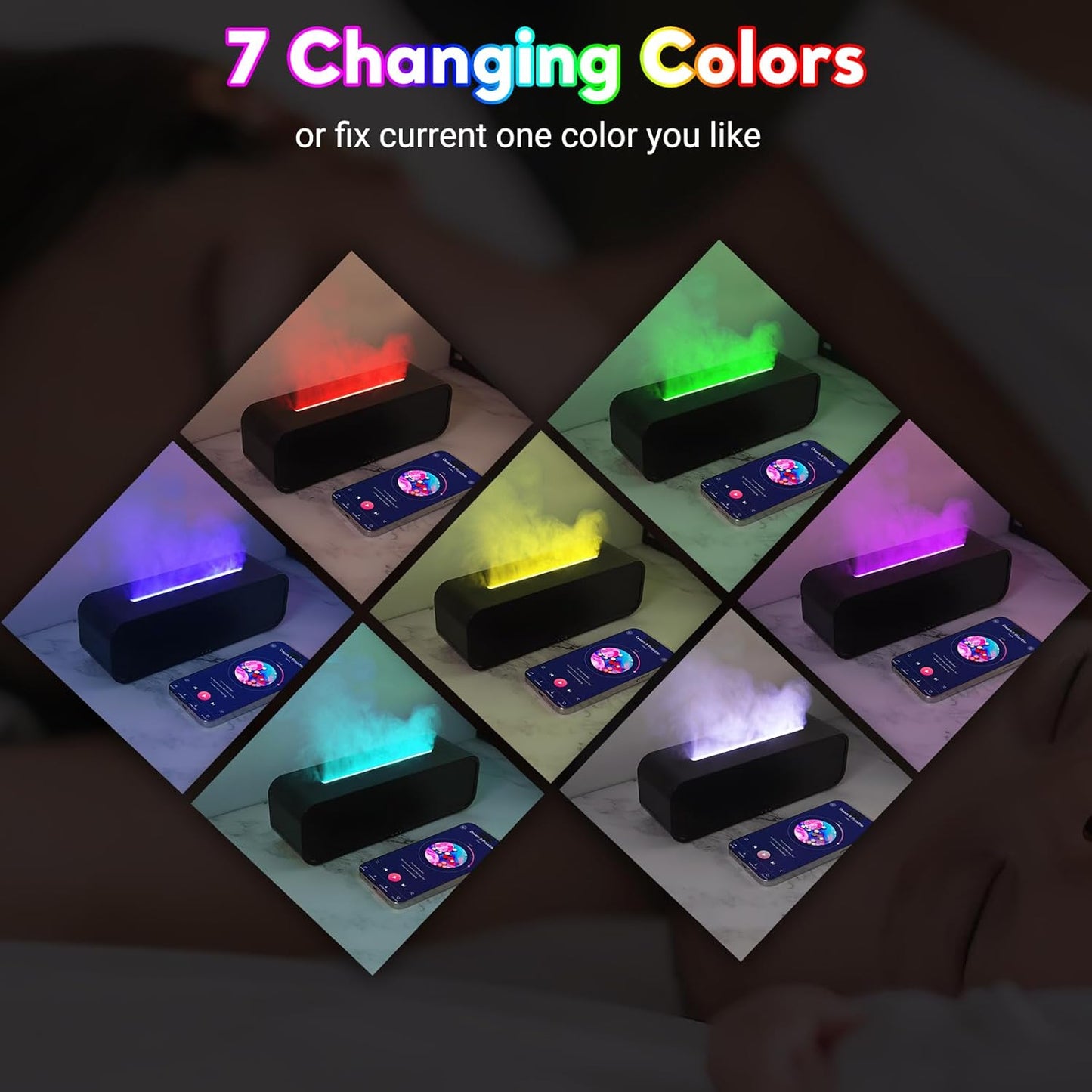 Eseential Oil Diffuser, 250Ml Flame Oil Diffuser - Aromatherapy Humidifier, Sound Activated Flame Effect, Rainbow Flame, Music Sync, Remote Control - Perfect for Bedroom Home Office Yoga (Black)