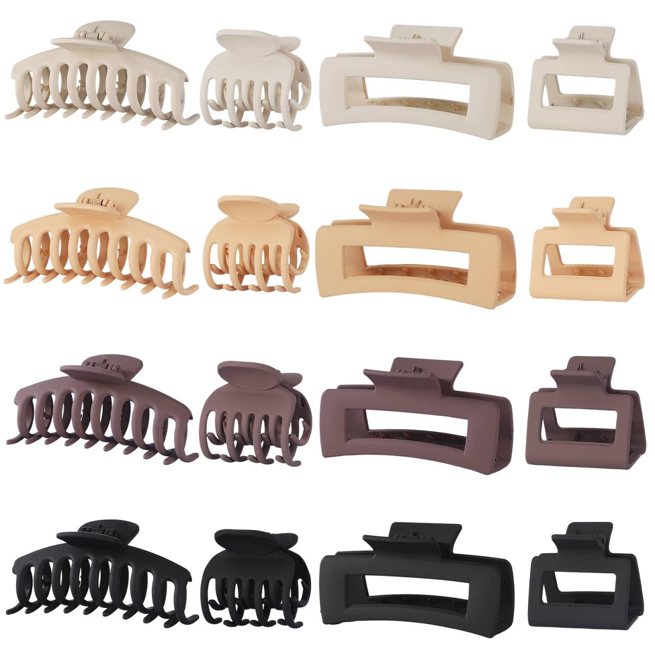 Hair Clip 16 Count for Women - Hair Claws for Thin Thick Curly Hair - Large and Small Matte Banana Clips - Strong Hold Nonslip Hair Claws - Various Sizes and Styles