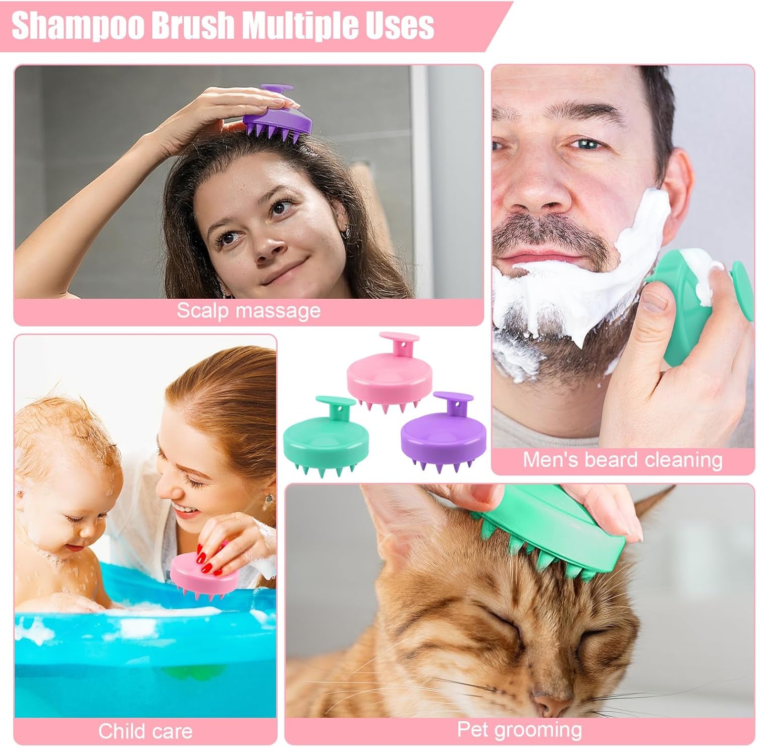 3 PCS Scalp Massager Hair Growth, Stocking Stuffers for Men Women Adult, Scalp Scrubber Shampoo Brush, Silicone Hair Scrubber, Hair Massager Scalp Deep Clean Anti-Dandruff, Scalp Massage Tool