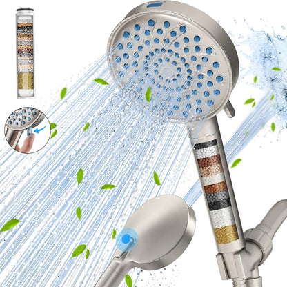 Filtered Shower Head with Handheld, High Pressure 6 Spray Mode Showerhead with Filters, Water Softener Filters Beads for Hard Water - Remove Chlorine - Reduces Dry Itchy Skin, Chrome