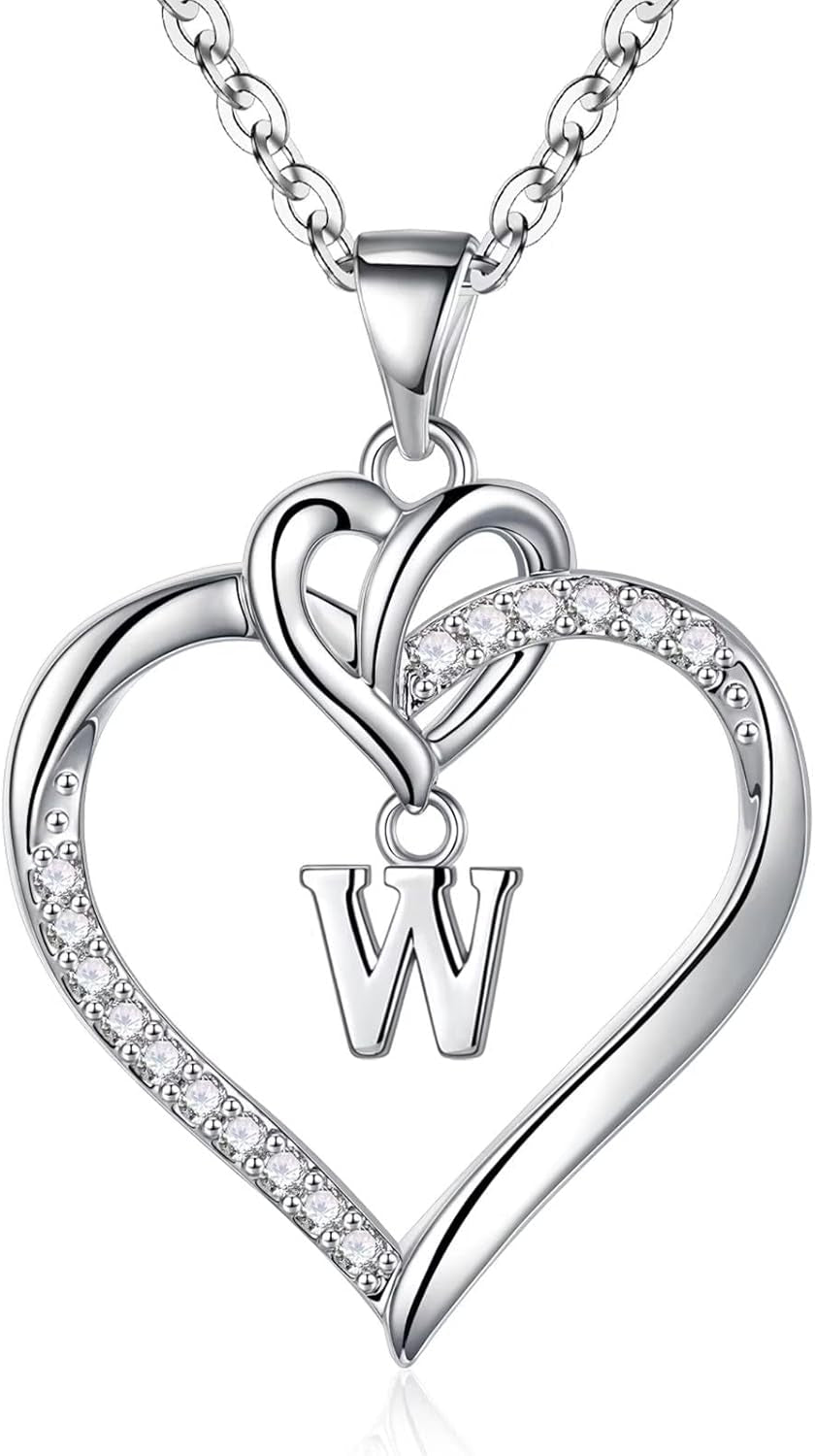 Heart Initial Necklaces for Women Girls, 14K Gold Plated Cubic Zirconia Heart Initial A-Z Pendant Necklace Dainty Heart Necklaces for Women Teen Girl Jewelry Birthday Gifts