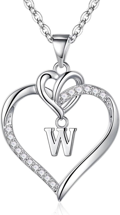 Heart Initial Necklaces for Women Girls, 14K Gold Plated Cubic Zirconia Heart Initial A-Z Pendant Necklace Dainty Heart Necklaces for Women Teen Girl Jewelry Birthday Gifts