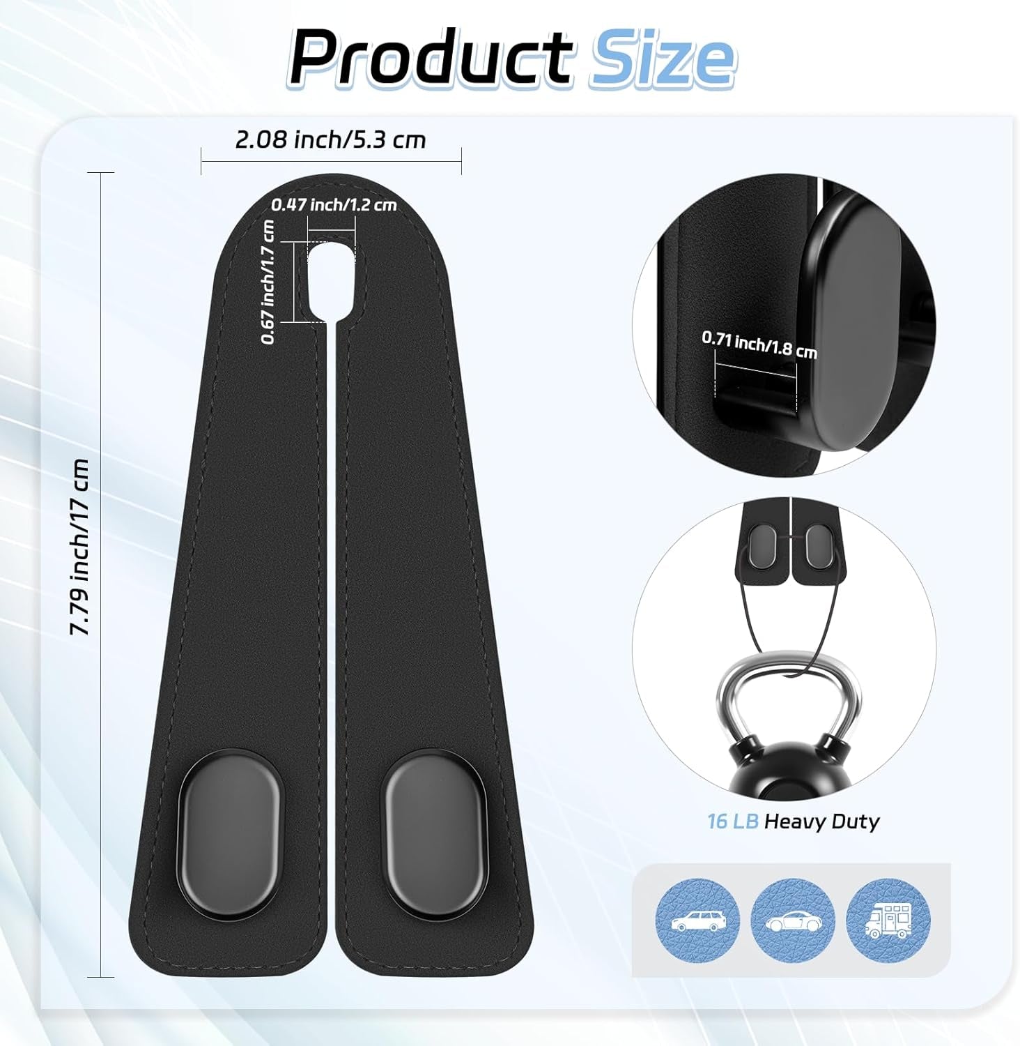 Car Seat Headrest Hooks - 2 Pack Universal Car Purse Hook, Leather Car Bag Purse Holder with Double Metal Hooks for Handbags, Grocery Bags, Bottles, Phones
