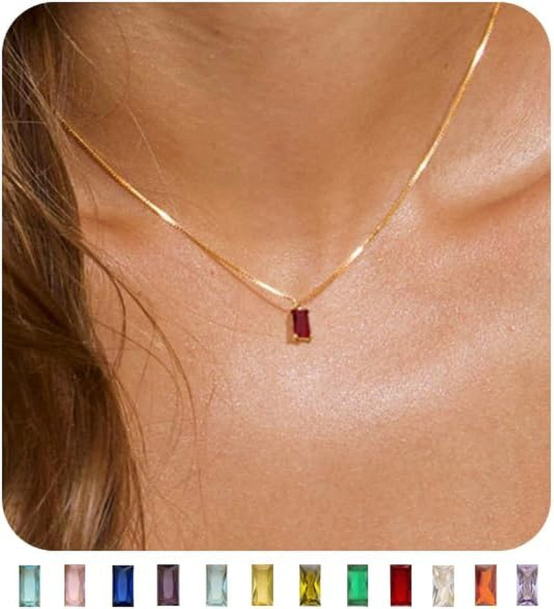Diamond Necklaces for Women 14K Gold Plated Emerald Birthstone Necklace for Women Mothers Dainty Gold Necklace Blue Green Cubic Zirconia Pendant Necklace Birthday Gifts for Women Jewelry