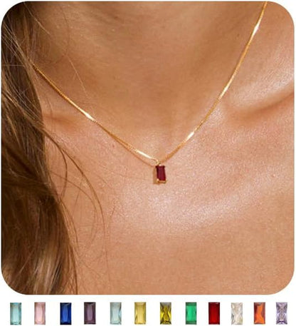Diamond Necklaces for Women 14K Gold Plated Emerald Birthstone Necklace for Women Mothers Dainty Gold Necklace Blue Green Cubic Zirconia Pendant Necklace Birthday Gifts for Women Jewelry