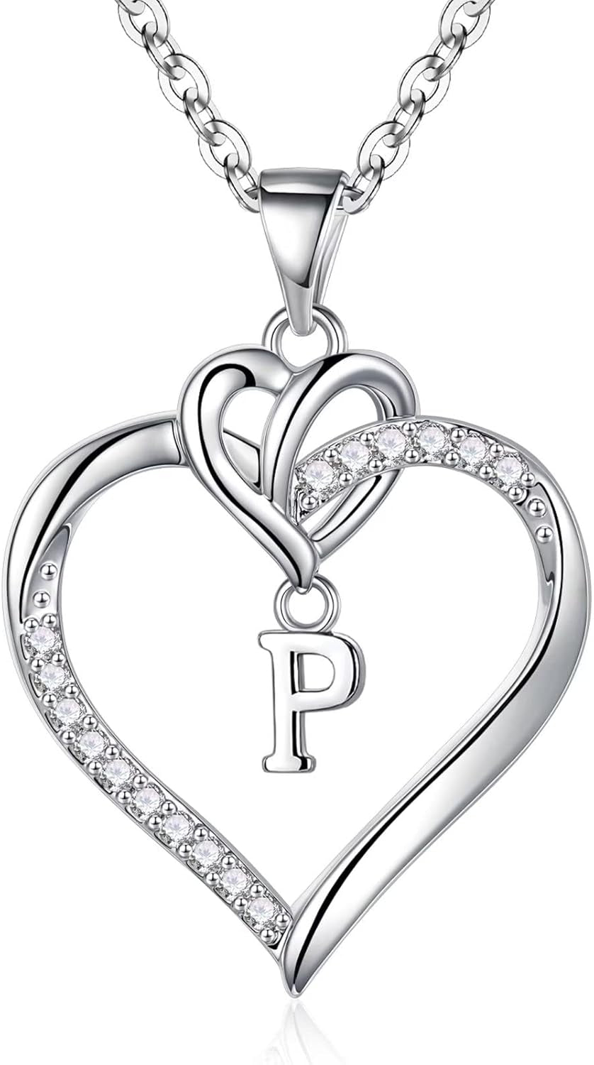 Heart Initial Necklaces for Women Girls, 14K Gold Plated Cubic Zirconia Heart Initial A-Z Pendant Necklace Dainty Heart Necklaces for Women Teen Girl Jewelry Birthday Gifts