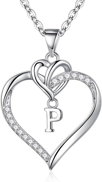 Heart Initial Necklaces for Women Girls, 14K Gold Plated Cubic Zirconia Heart Initial A-Z Pendant Necklace Dainty Heart Necklaces for Women Teen Girl Jewelry Birthday Gifts