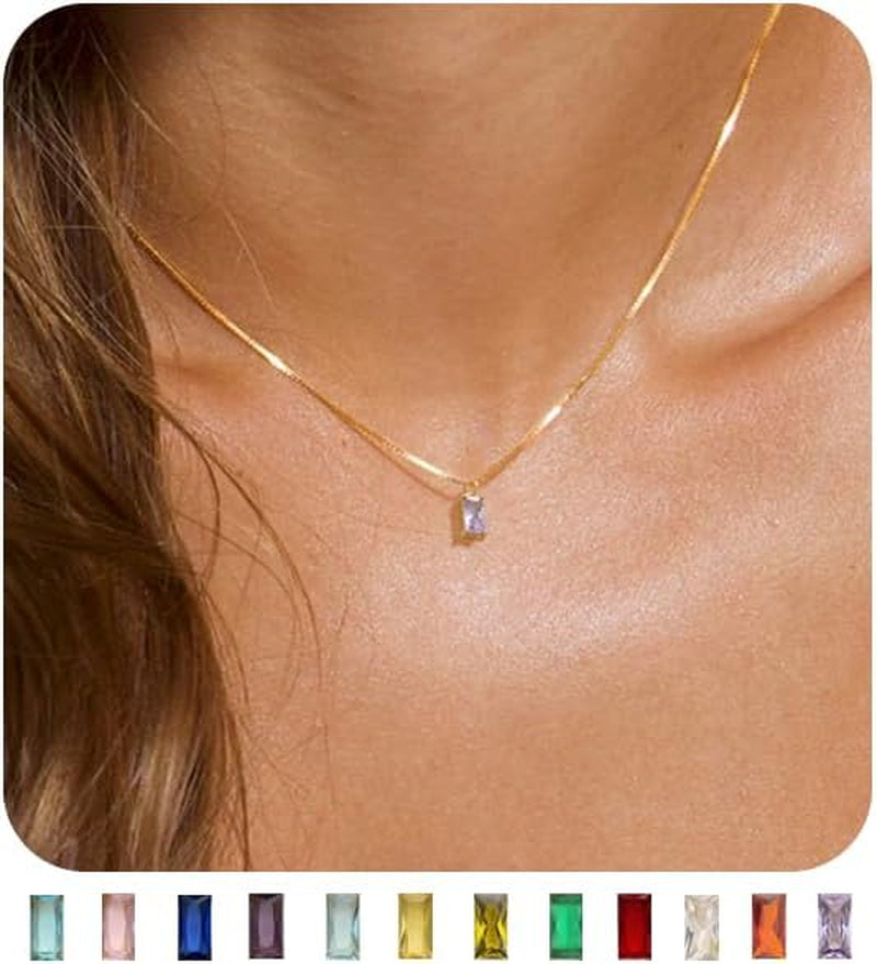 Diamond Necklaces for Women 14K Gold Plated Emerald Birthstone Necklace for Women Mothers Dainty Gold Necklace Blue Green Cubic Zirconia Pendant Necklace Birthday Gifts for Women Jewelry