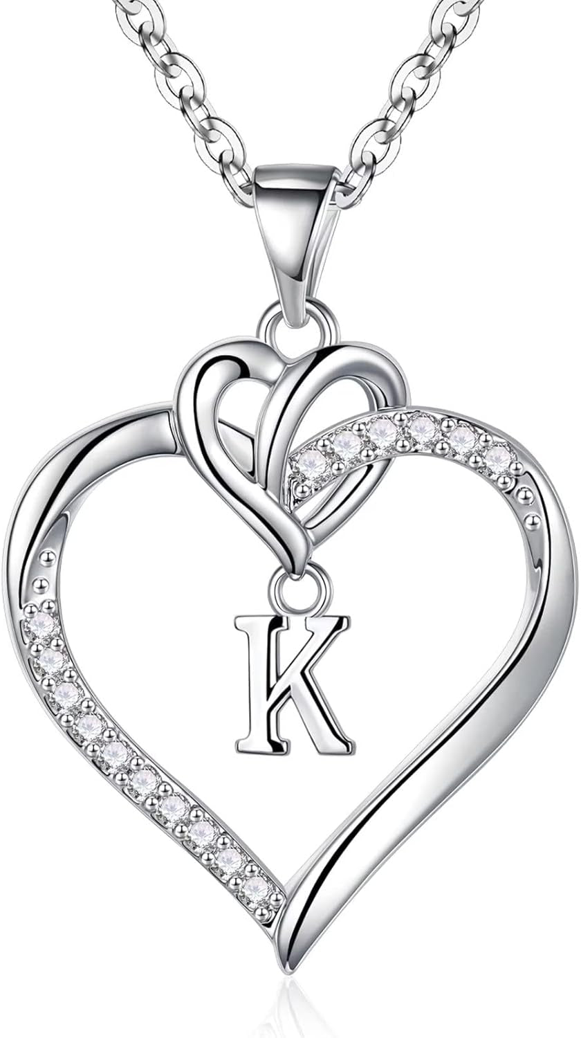 Heart Initial Necklaces for Women Girls, 14K Gold Plated Cubic Zirconia Heart Initial A-Z Pendant Necklace Dainty Heart Necklaces for Women Teen Girl Jewelry Birthday Gifts