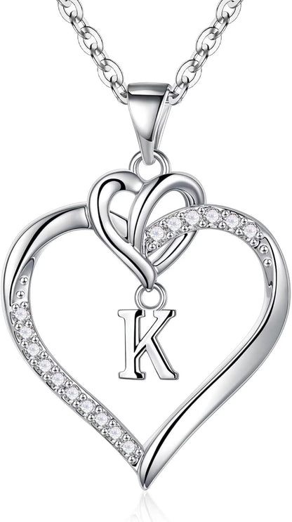 Heart Initial Necklaces for Women Girls, 14K Gold Plated Cubic Zirconia Heart Initial A-Z Pendant Necklace Dainty Heart Necklaces for Women Teen Girl Jewelry Birthday Gifts