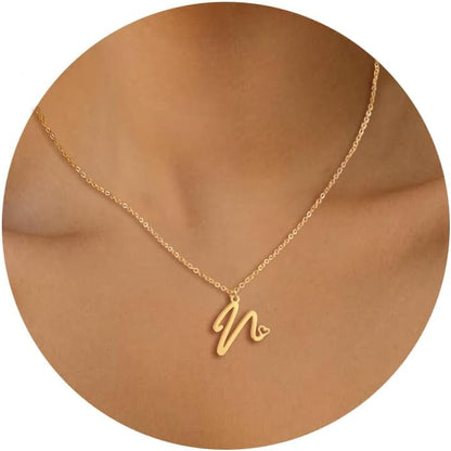 Initial Necklace for Women, Gold Dainty A-Z Letter Pendant with Heart Choker Necklace Jewelery Gifts,Personalized Cute Tiny Initial Pendant Necklace for Girls