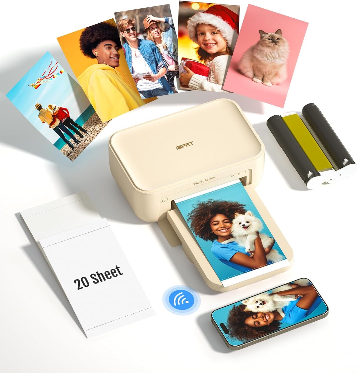 4×6 Photo Printer, Portable Color Picture Printer, Thermal Sublimation Mini Picture Printer, Bundle 20 Sheets Photo Paper & 1 Ribbon Cassette, Photo Printer for Iphone & Android