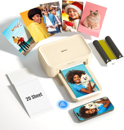 4×6 Photo Printer, Portable Color Picture Printer, Thermal Sublimation Mini Picture Printer, Bundle 20 Sheets Photo Paper & 1 Ribbon Cassette, Photo Printer for Iphone & Android