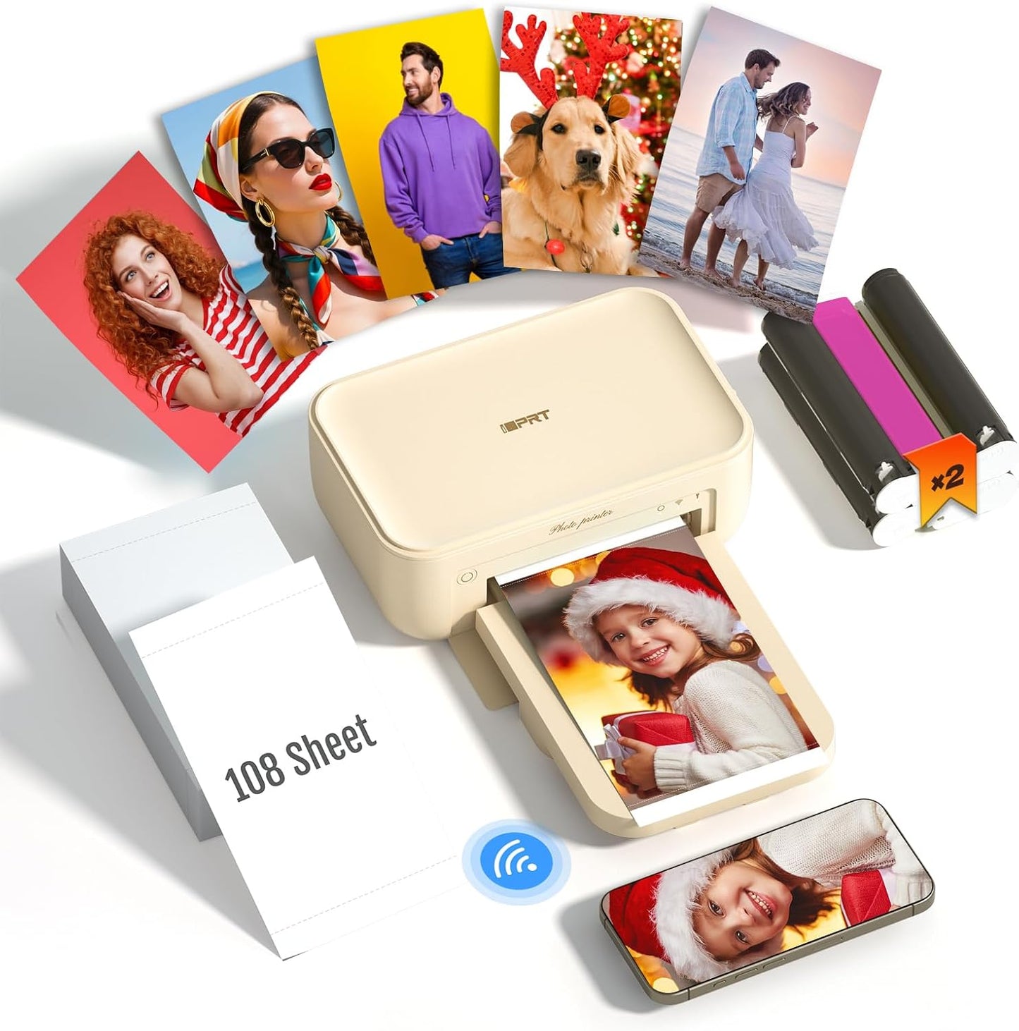 4×6 Photo Printer, Portable Color Picture Printer, Thermal Sublimation Mini Picture Printer, Bundle 20 Sheets Photo Paper & 1 Ribbon Cassette, Photo Printer for Iphone & Android