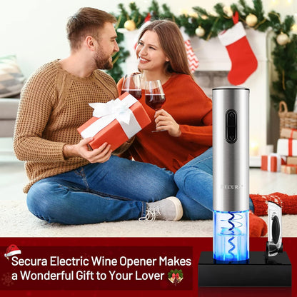 Electric Wine Opener, Automatic Electric Wine Bottle Corkscrew Opener with Foil Cutter, Rechargeable (Stainless Steel)