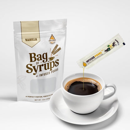 Single Serving Syrup Packets, Variety Pack, for Coffee and Cocktails - Flavors (10 Each): Vanilla, Caramel, Hazelnut - 6Ml Each, 30 Count - Bag of Syrups by