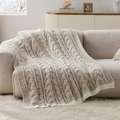 Cable Knit Throw Blanket for Couch Bed - Breathable Chenille Chunky Knit Throw Blanket for Decorative Gift, Gentlesoft Cozy and Warm for Winter and All Seasons, Beige, 50X60 Inches