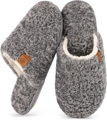 Women'S Fuzzy Slip-On Slippers Warm Cozy Soft Lightweight Memory Foam Indoor House Shoes