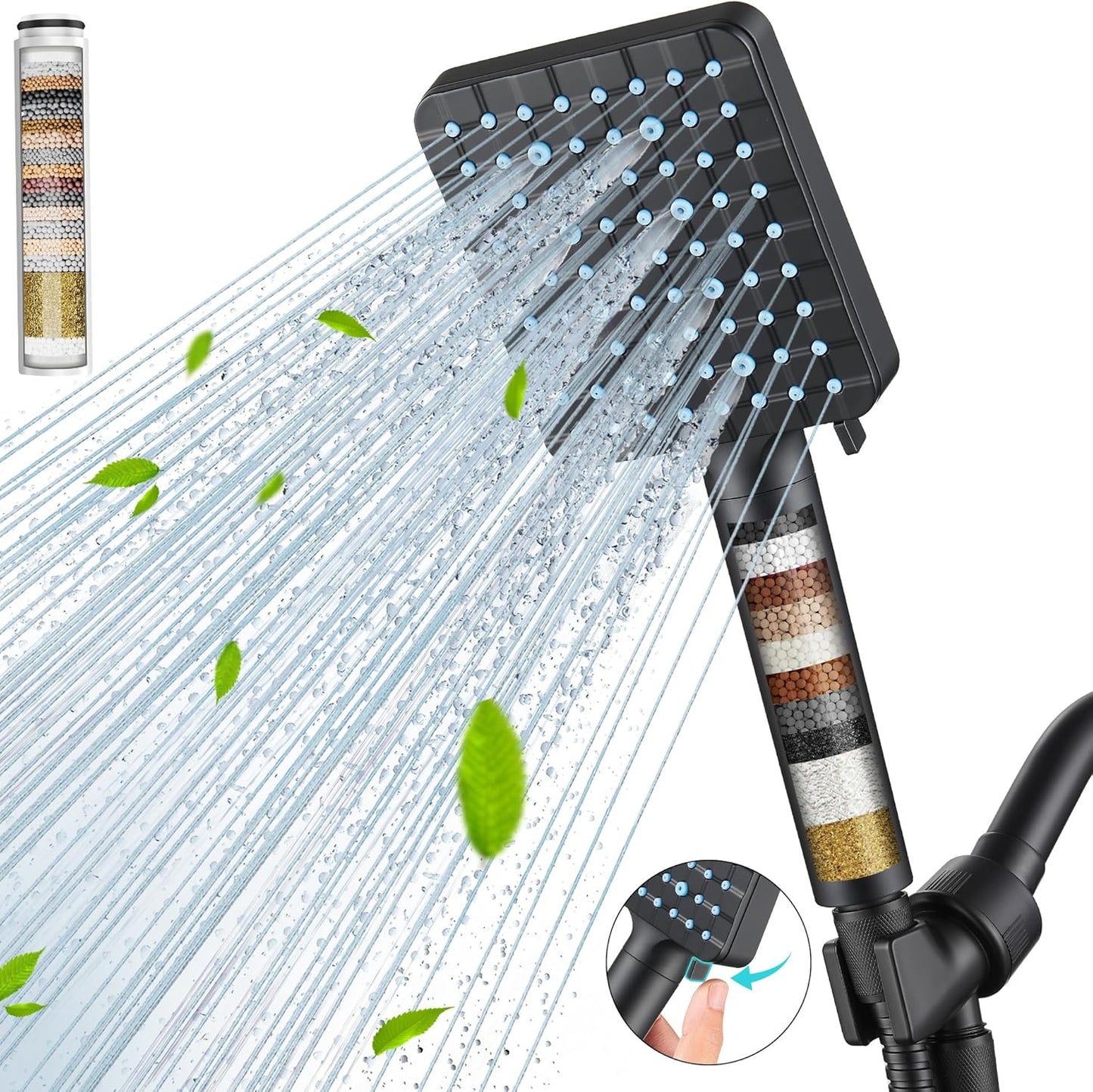 Filtered Shower Head with Handheld, High Pressure 6 Spray Mode Showerhead with Filters, Water Softener Filters Beads for Hard Water - Remove Chlorine - Reduces Dry Itchy Skin, Chrome