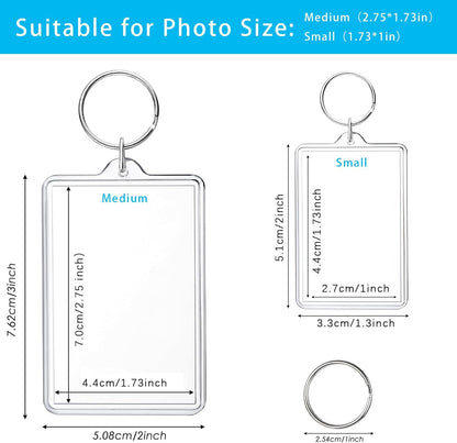 Personalized Custom Picture Frame Keychain 6PCS Acrylic Clear Rectangle Photo Keychain Blanks DIY for Loved Ones Keepsakes