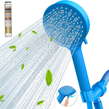 Filtered Shower Head with Handheld, High Pressure 6 Spray Mode Showerhead with Filters, Water Softener Filters Beads for Hard Water - Remove Chlorine - Reduces Dry Itchy Skin, Chrome