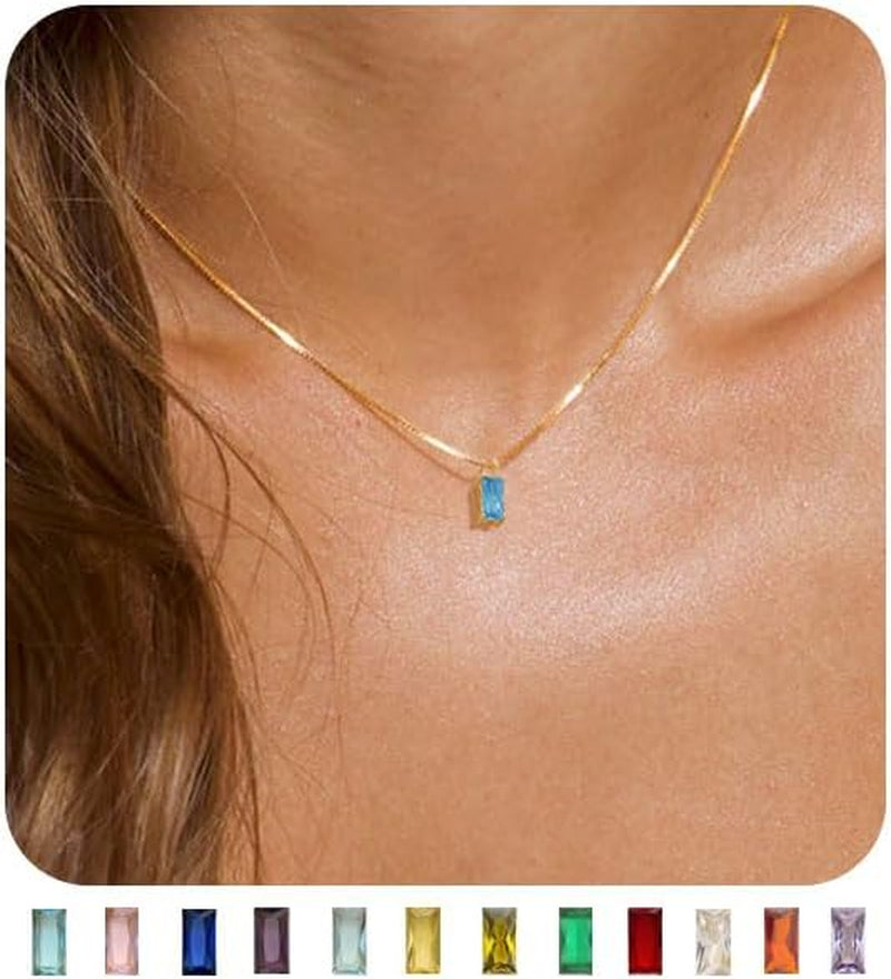 Diamond Necklaces for Women 14K Gold Plated Emerald Birthstone Necklace for Women Mothers Dainty Gold Necklace Blue Green Cubic Zirconia Pendant Necklace Birthday Gifts for Women Jewelry