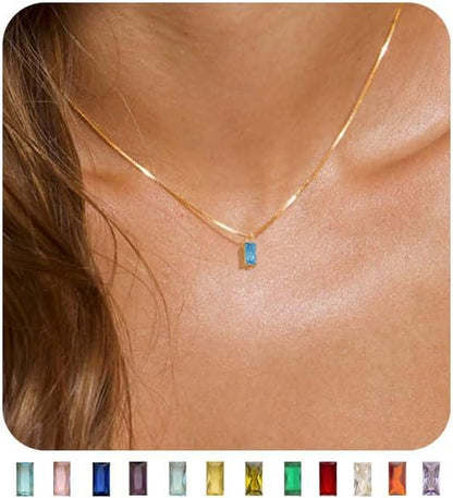 Diamond Necklaces for Women 14K Gold Plated Emerald Birthstone Necklace for Women Mothers Dainty Gold Necklace Blue Green Cubic Zirconia Pendant Necklace Birthday Gifts for Women Jewelry