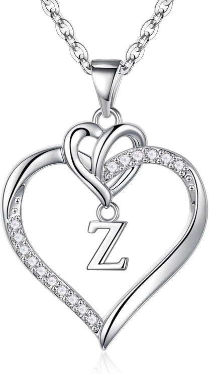 Heart Initial Necklaces for Women Girls, 14K Gold Plated Cubic Zirconia Heart Initial A-Z Pendant Necklace Dainty Heart Necklaces for Women Teen Girl Jewelry Birthday Gifts