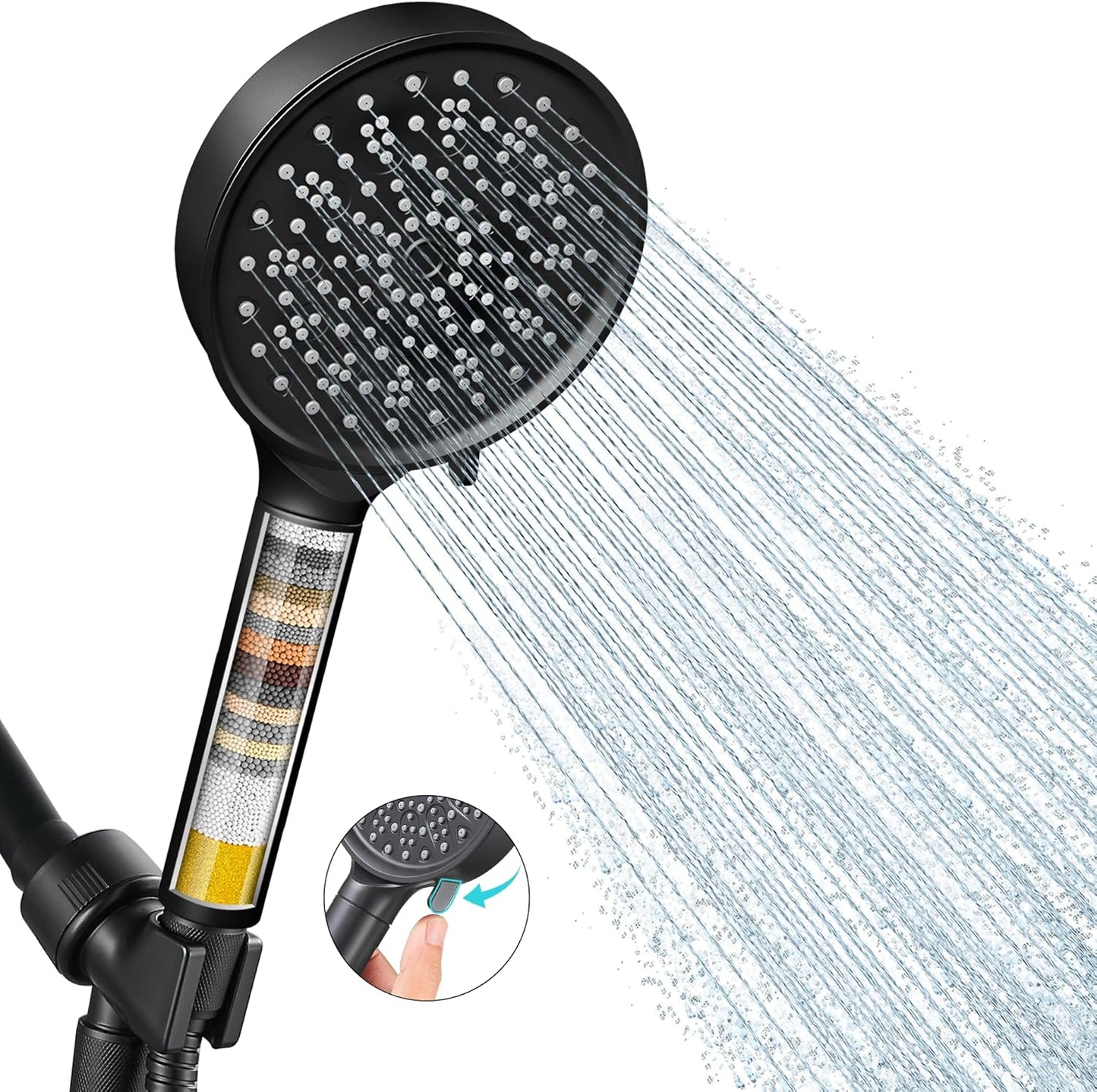 Filtered Shower Head with Handheld, High Pressure 6 Spray Mode Showerhead with Filters, Water Softener Filters Beads for Hard Water - Remove Chlorine - Reduces Dry Itchy Skin, Chrome