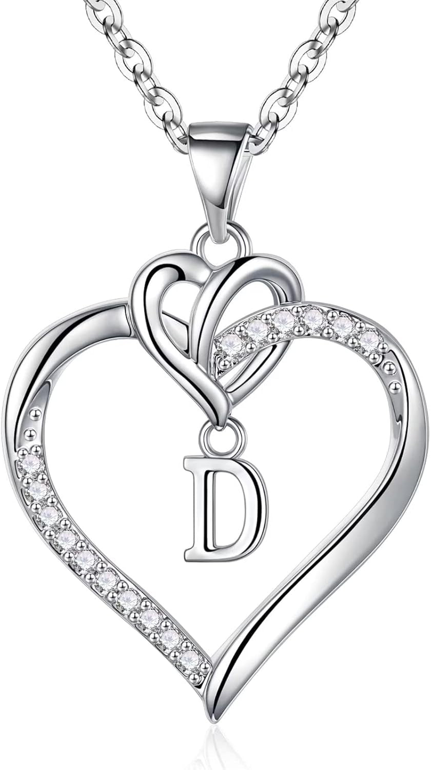 Heart Initial Necklaces for Women Girls, 14K Gold Plated Cubic Zirconia Heart Initial A-Z Pendant Necklace Dainty Heart Necklaces for Women Teen Girl Jewelry Birthday Gifts