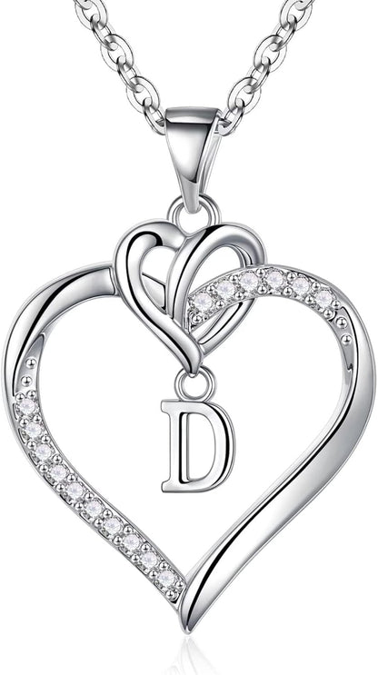 Heart Initial Necklaces for Women Girls, 14K Gold Plated Cubic Zirconia Heart Initial A-Z Pendant Necklace Dainty Heart Necklaces for Women Teen Girl Jewelry Birthday Gifts