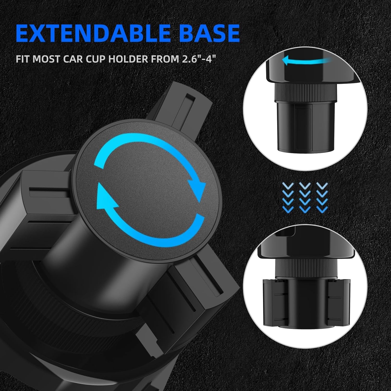 Car Cup Holder Expander, Cup Holder Extender Adapter for Car with Expandable Base, Fits Yeti 20/26/30/46Oz, Hydroflask 32/40Oz, Large Water Bottles in 2.8"-4.2" (16-46Oz)