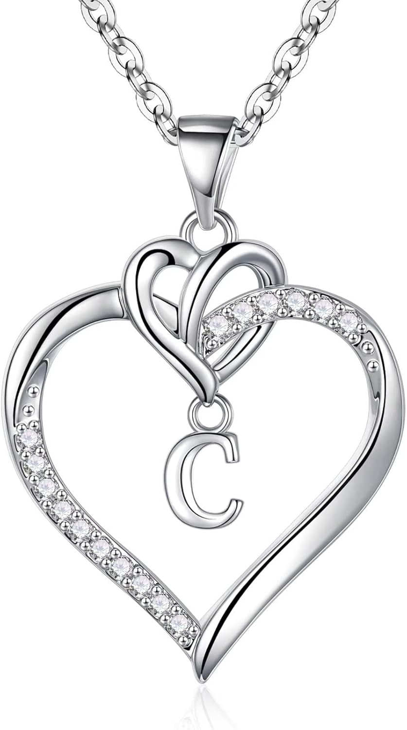 Heart Initial Necklaces for Women Girls, 14K Gold Plated Cubic Zirconia Heart Initial A-Z Pendant Necklace Dainty Heart Necklaces for Women Teen Girl Jewelry Birthday Gifts