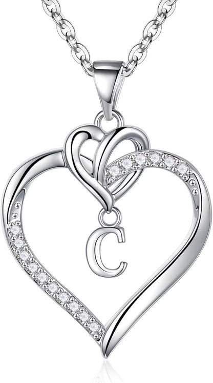 Heart Initial Necklaces for Women Girls, 14K Gold Plated Cubic Zirconia Heart Initial A-Z Pendant Necklace Dainty Heart Necklaces for Women Teen Girl Jewelry Birthday Gifts