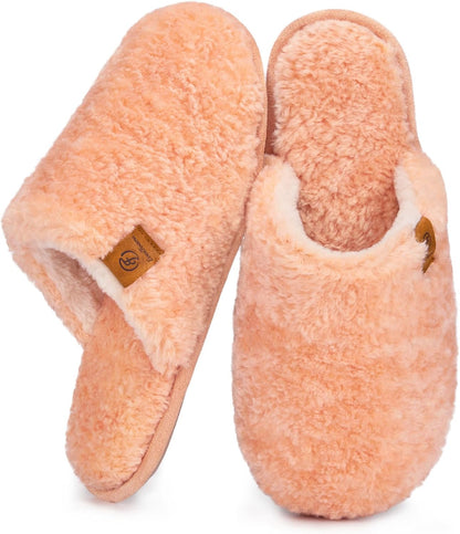 Women'S Fuzzy Slip-On Slippers Warm Cozy Soft Lightweight Memory Foam Indoor House Shoes